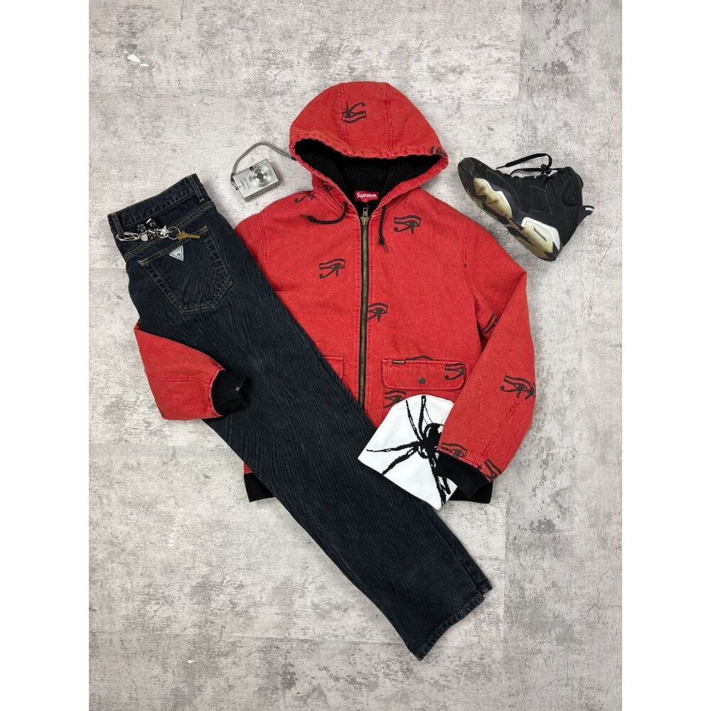 Supreme Eye of Horus Red Denim Work Streetwear Hype Hoodie Jacket